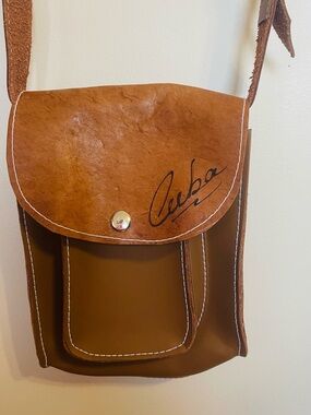 Signed Tan Leather Crossbody Bag